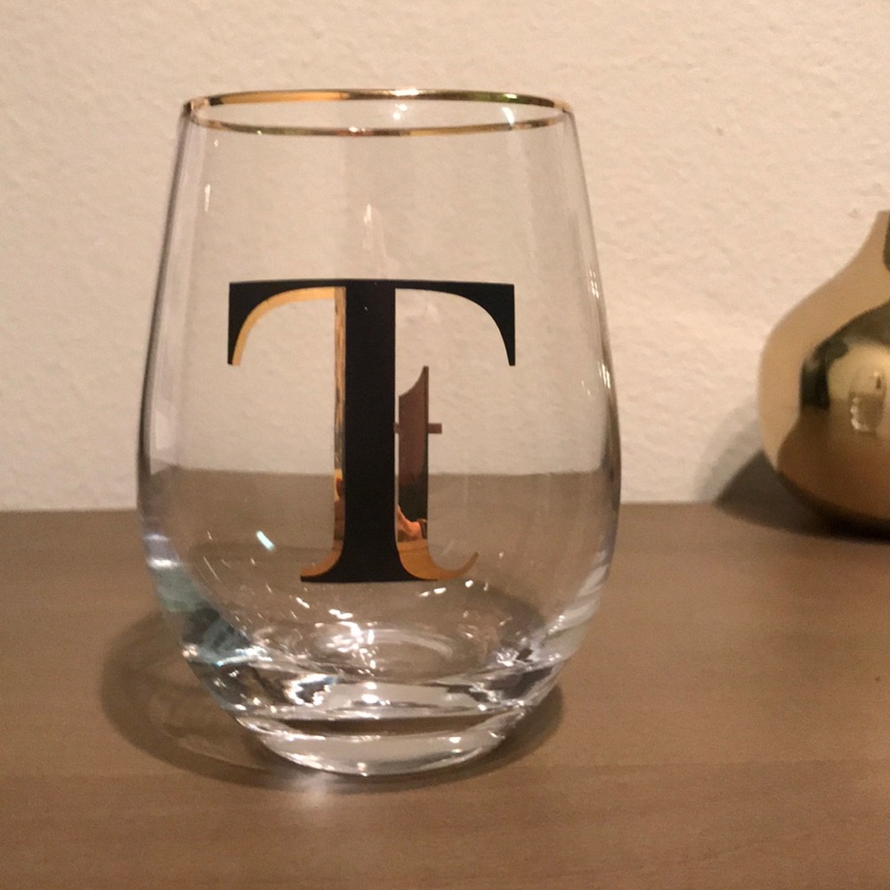 Metallic Gold Rimmed Stemless Wine Glass - T